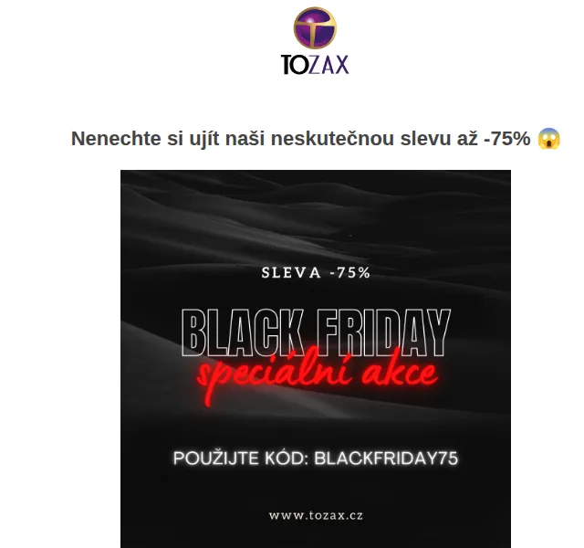 Tozax CZ: Sleva až -75 % BLACK FRIDAY – červen 2026 | Nuslet.cz