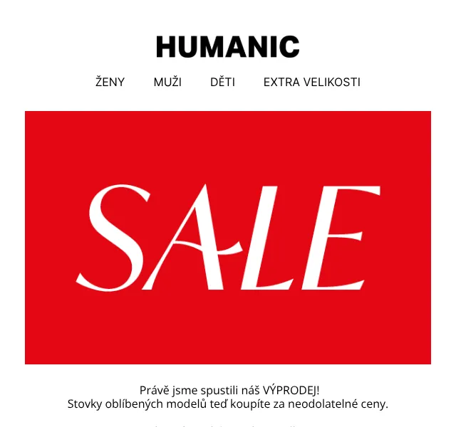 Humanic: Výprodej až 50 % – Dámská, pánská a dětská obuv – Červen 2026