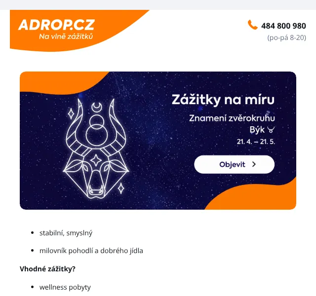 Adrop.cz: Zážitky pro Býka – duben 2026 | Nuslet.cz