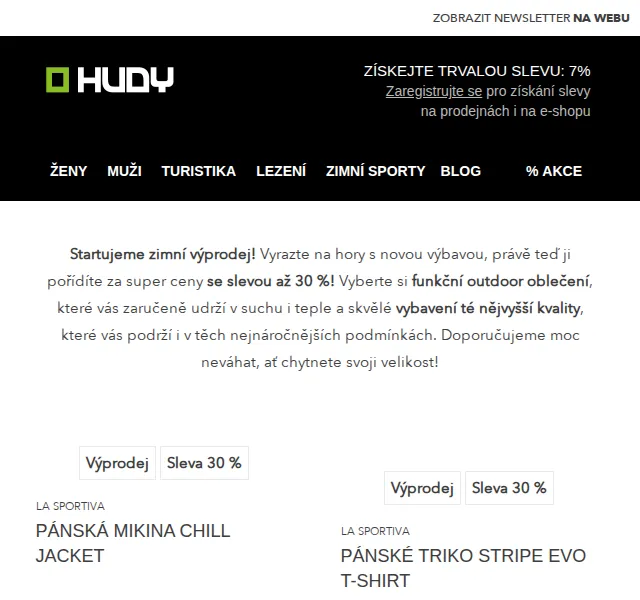Hudy: Zimní výprodej se slevou až -30 % – červen 2026 | Nuslet.cz