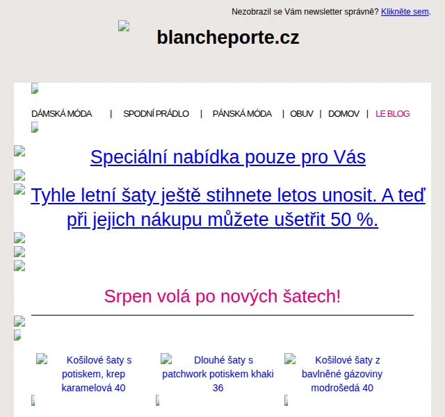 Blancheporte: Sleva 50 % na letní šaty – červen 2026 | Nuslet.cz