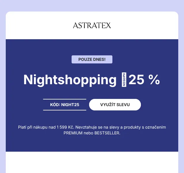 Astratex.cz: −25 % na podprsenky – slevový kód NIGHT25