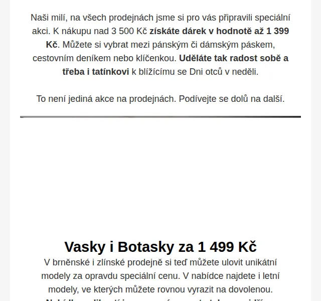 Vasky: Kožený pásek zdarma k nákupu nad 3 500 Kč – červen 2026 | Nuslet.cz