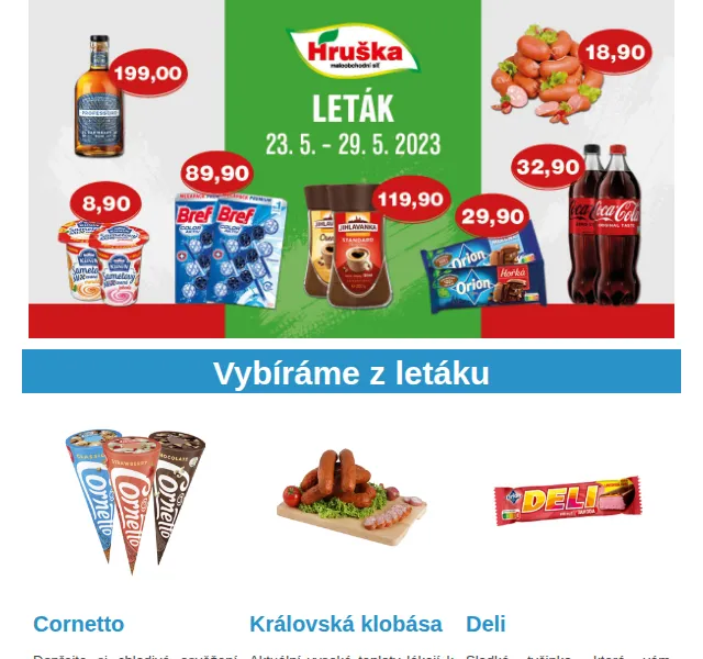 Váš HRUŠKA tým: leták Cornetto 34,90 Kč a další – červen 2026 | Nuslet.cz