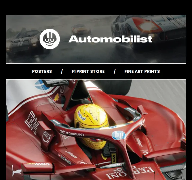 Automobilist: plakát Lewis Hamilton Ferrari Silverstone 2025 – červen 2026 | Nuslet.cz
