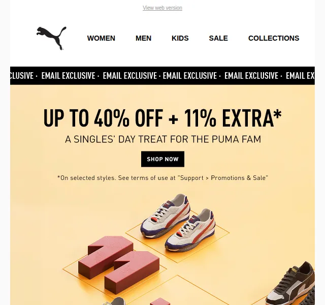 PUMA: Single’s Day slevy až 40 % + extra 11 % – červen 2026 | Nuslet.cz
