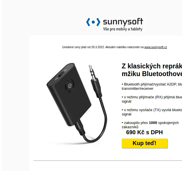 Sunnysoft.cz: Bluetooth přijímač, strojek Enchen, Xiaomi kamera – červen 2026 | Nuslet.cz