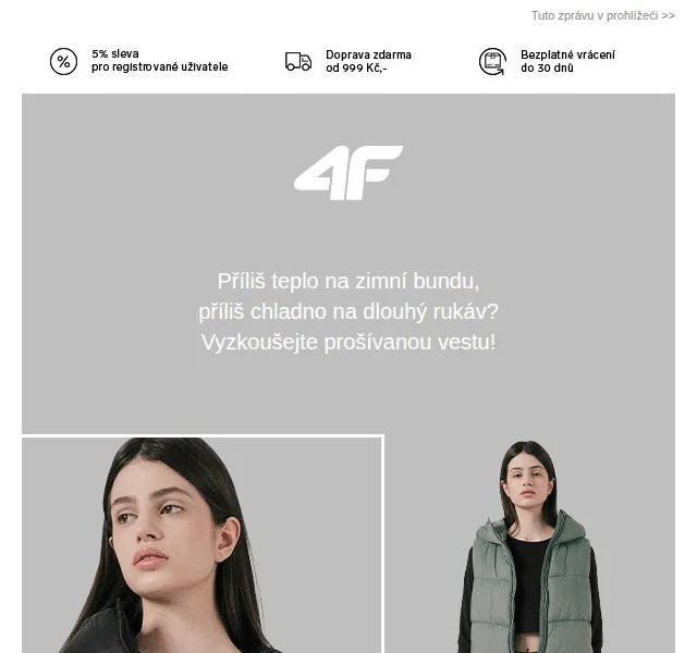 4Fstore.cz: Prošívané vesty – červen 2026 | Nuslet.cz