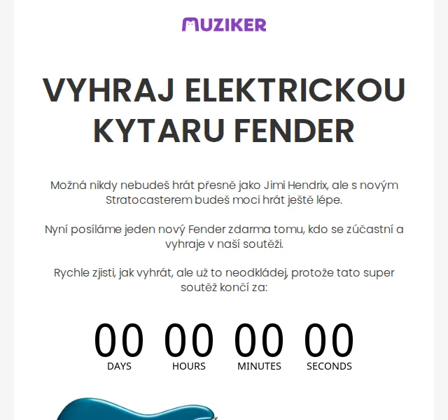 Muziker: Soutěž o kytaru Fender Stratocaster – červen 2026 | Nuslet.cz