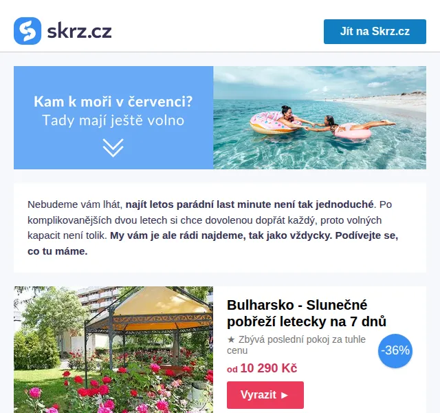 Skrz: Last minute dovolená od 4 095 Kč – červenec 2026 | Nuslet.cz