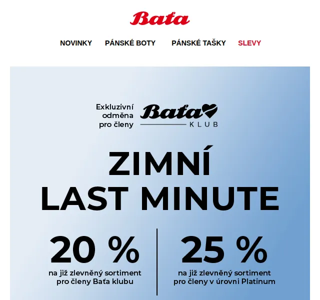 Baťa: extra sleva 20 % nebo 25 % na vše zlevněné – únor 2026 | Nuslet.cz