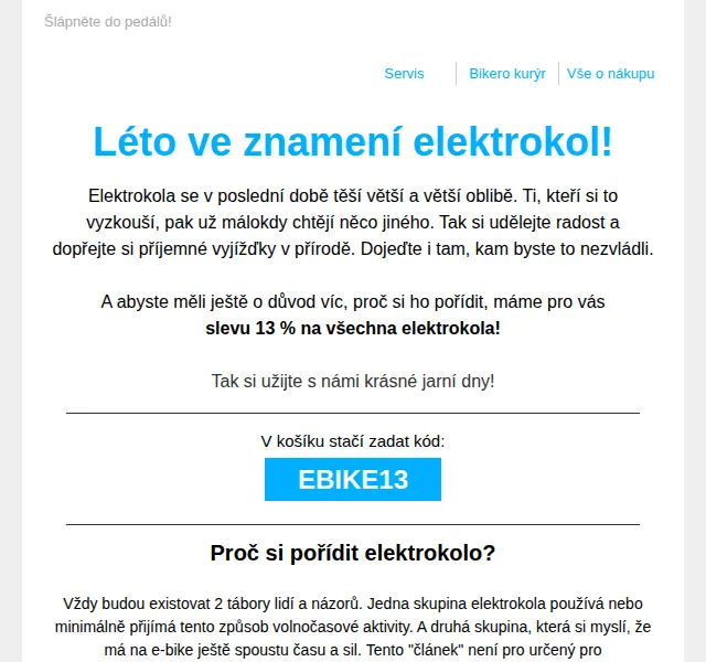 czbikero: Sleva 13 % na všechna elektrokola – červen 2026 | Nuslet.cz