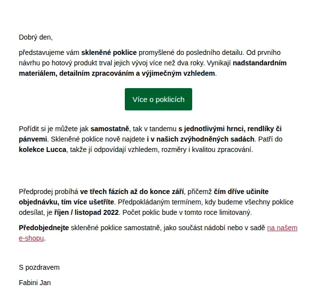 Jan Fabini: Skleněné poklice v předprodeji – červen 2026 | Nuslet.cz