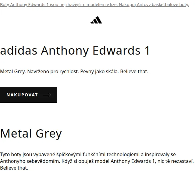 Adidas: Anthony Edwards 1 Metal Grey – červen 2026 | Nuslet.cz