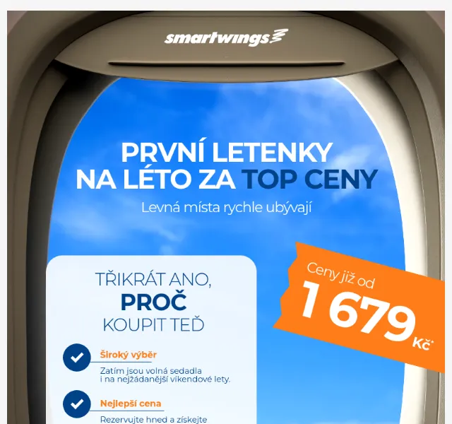 Smartwings: První letenky na léto od 1 679 Kč – červen 2026 | Nuslet.cz