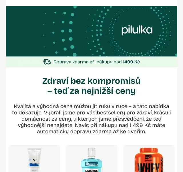 Pilulka.cz: zdraví bez kompromisů – Round Lab, Listerine, Extrifit | Duben 2026