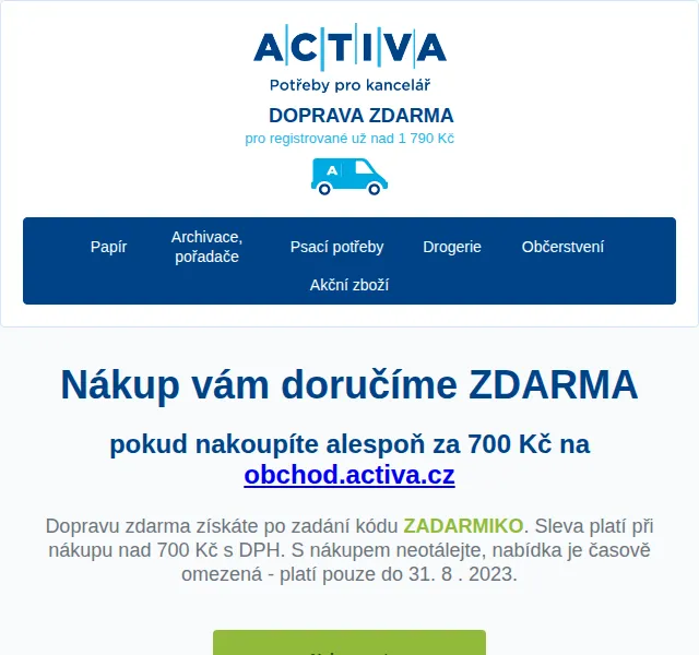 Obchod Activa: Doprava zdarma nad 700 Kč + kód ZADARMIKO – červen 2026 | Nuslet.cz