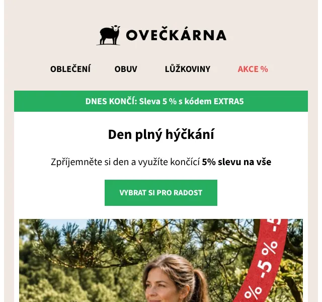 Ovečkárna: Sleva 5 % na vše + merino oblečení – květen 2026