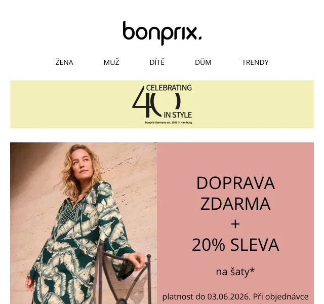 Bonprix: šaty se slevou 20 % + doprava zdarma – červen 2026