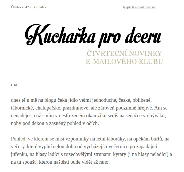 Florentýna - Kuchařka pro dceru: Buřtguláš – červen 2026 | Nuslet.cz