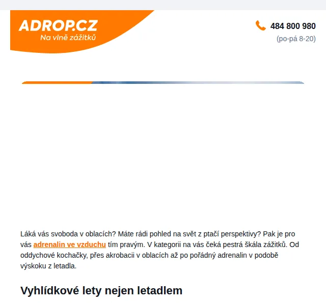 Adrop.cz: adrenalinové dárky z nebe – červen 2026 | Nuslet.cz