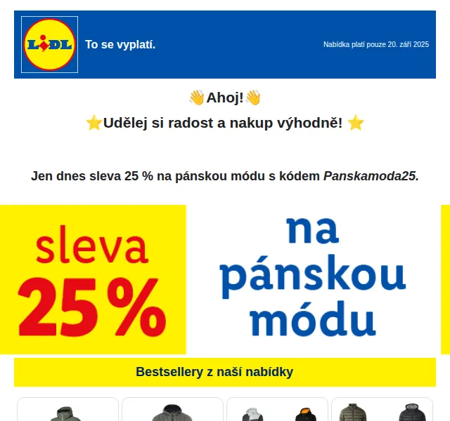 Lidl: Sleva 25 % na pánskou módu – červen 2026 | Nuslet.cz