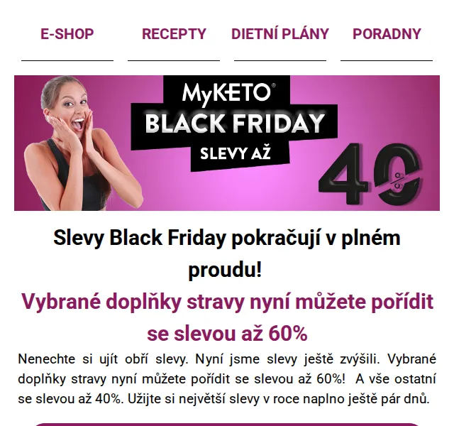 MyKETO: Black Friday slevy až 60 % na doplňky stravy – červenec 2026 | Nuslet.cz