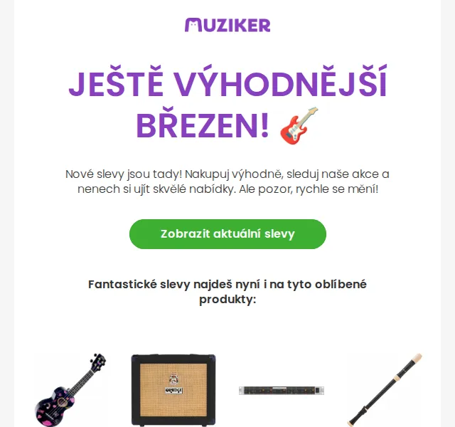 Muziker: Březnové slevy na hudební nástroje – červen 2026 | Nuslet.cz