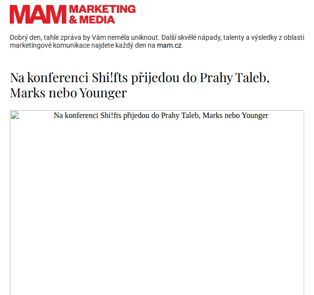 Marketing & Media: Konference Shi!fts s Talebem, Marksem a Youngerem – červen 2026 | Nuslet.cz