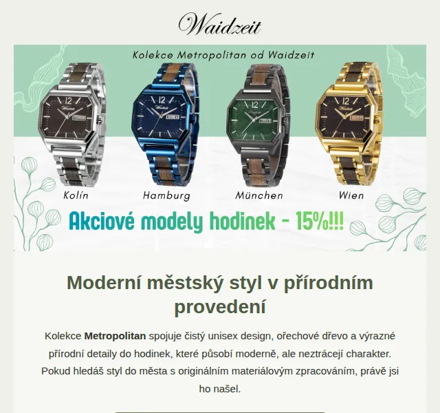 Waidzeit: sleva 15 % na kolekci Metropolitan – červen 2026 | Nuslet.cz