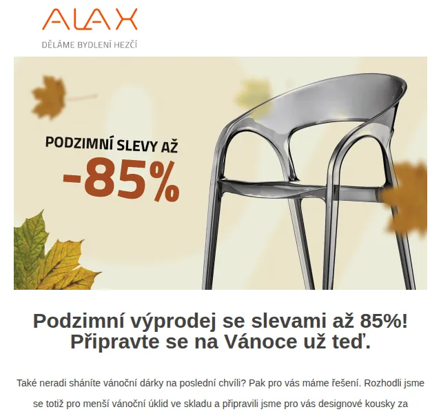 ALAX nábytek: Výprodej designu se slevami až 85 % – červen 2026 | Nuslet.cz