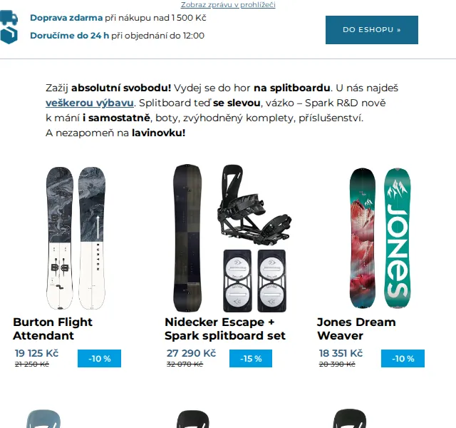 SNOWBOARD ZEZULA: Splitboardová výbava se slevou 20 % – červen 2026 | Nuslet.cz