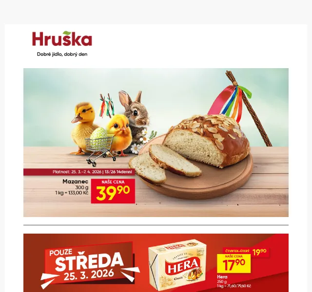 Hruška: HERA 17,90 Kč a Eidam 14,90 Kč – červen 2026 | Nuslet.cz