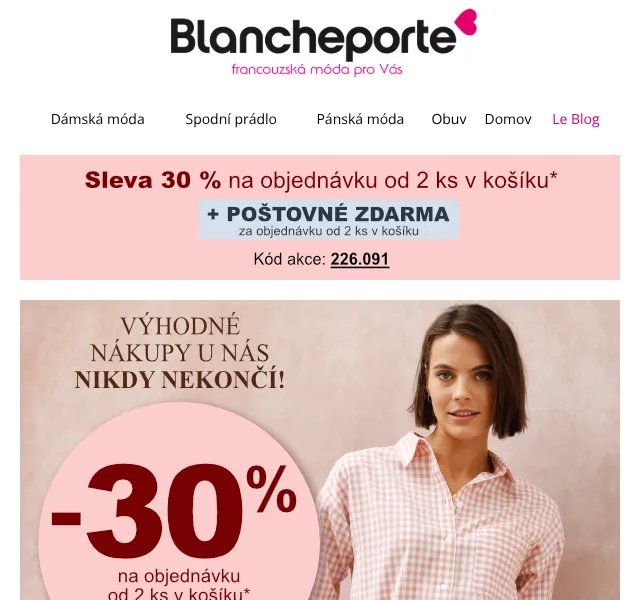 Blancheporte: sleva 30 % + doprava zdarma – květen 2026