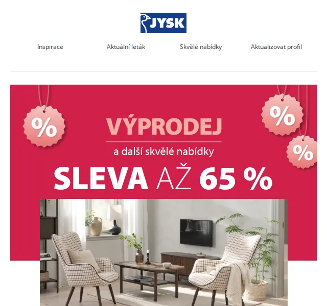 JYSK: Výprodej nábytku a dekorací až -66 % – duben 2026
