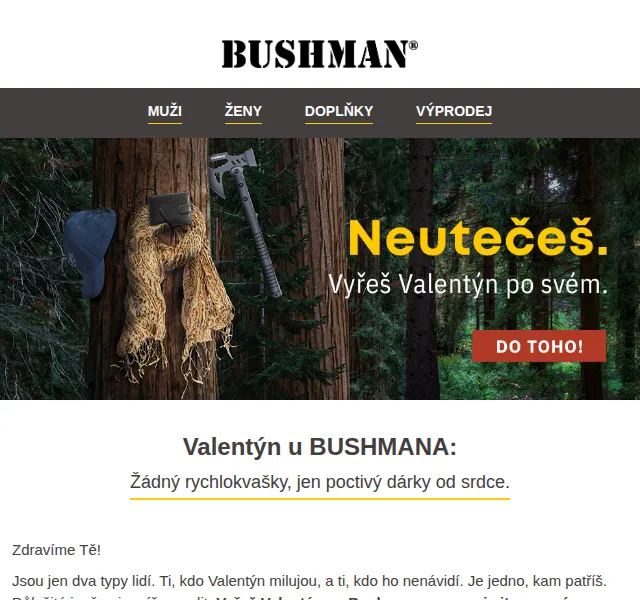 BUSHMAN: Valentýnské dárky se slevou až 33% – červen 2026 | Nuslet.cz
