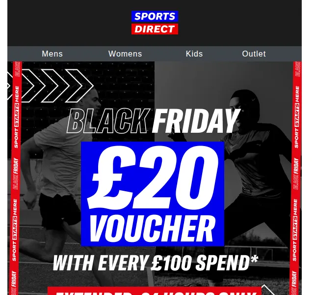 Sportsdirect: Black Friday slevy až 70 % a voucher £20 – prosinec 2022 | Nuslet.cz