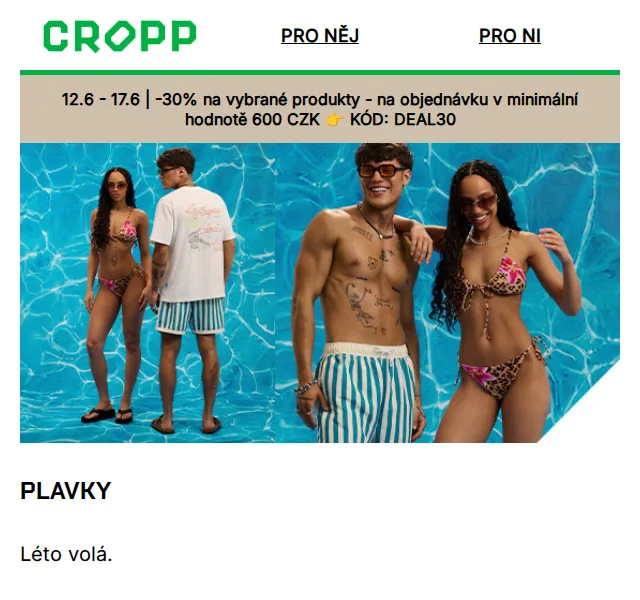 Cropp: -30% na plavky a letní outfit – červen 2026 | Nuslet.cz