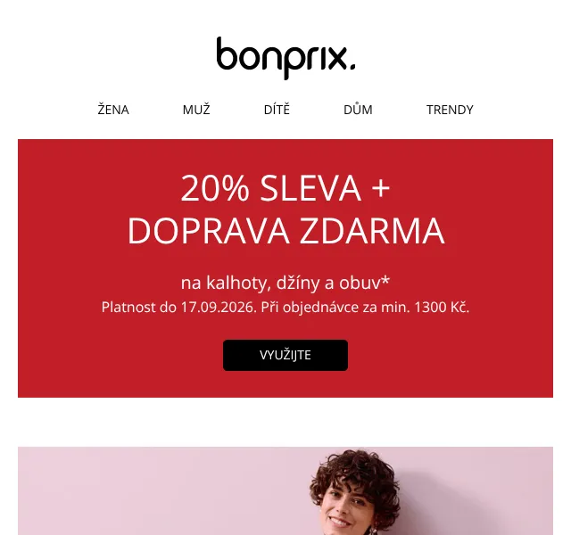 Bonprix: 20% sleva na džíny, kalhoty a obuv – září 2026