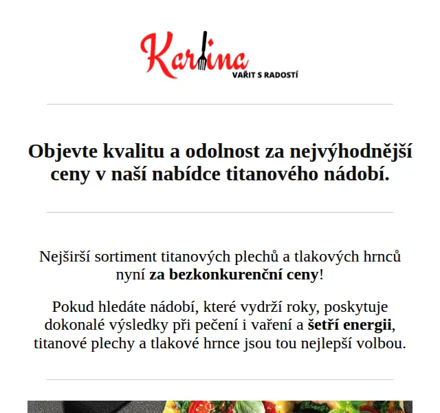Karlina CZ: titanové plechy a tlakové hrnce – červen 2026 | Nuslet.cz