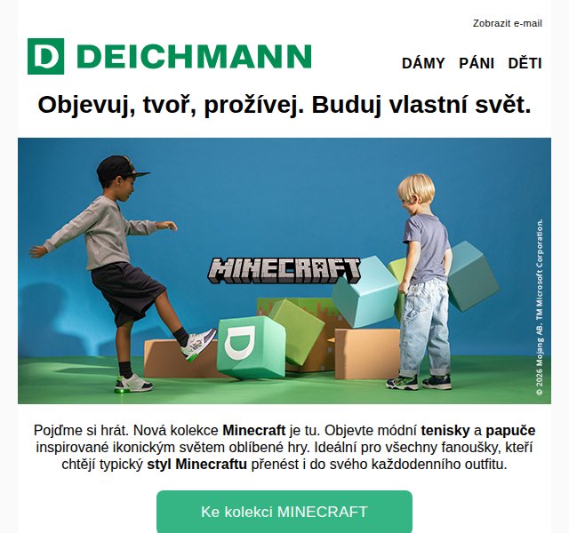 Deichmann: Minecraft kolekce tenisek a papuček – duben 2026