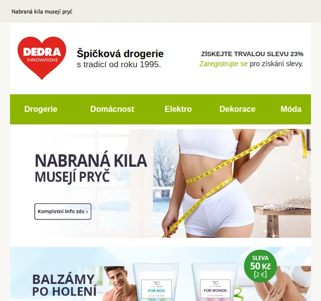 Novinky DEDRA INNOVATIONS: trvalá sleva 23% na drogerii – červen 2026 | Nuslet.cz