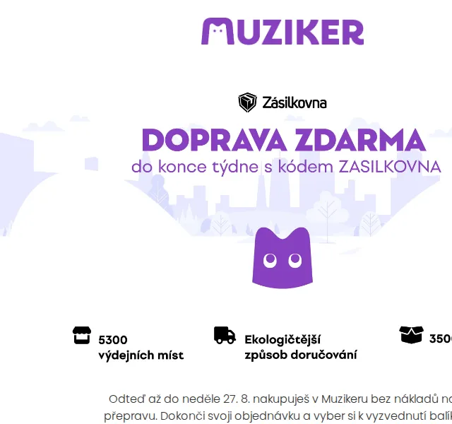 Muziker: Doprava zdarma s kódem ZASILKOVNA – červen 2026 | Nuslet.cz