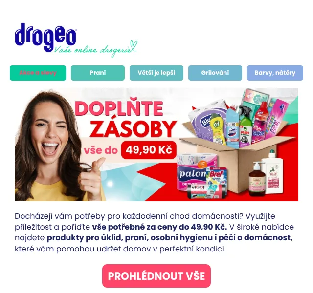 Drogeo: Vše do 50 Kč – pleťové gely, prášky, čističe – Červen 2026