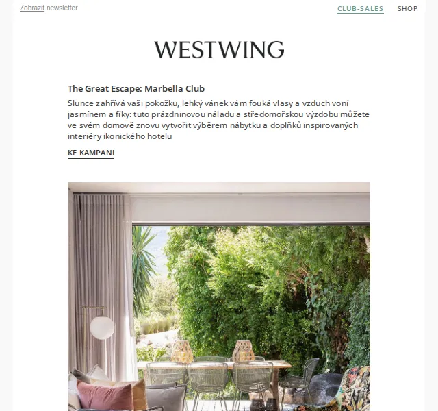 Westwing: Středomořský interiér z hotelu Marbella Club – červen 2026 | Nuslet.cz