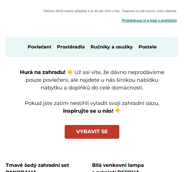 Výprodej povlečení: Zahradní set PANORAMA – červenec 2026 | Nuslet.cz