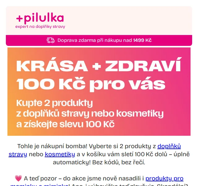 Pilulka.cz: 100 Kč sleva na krásu a zdraví – červen 2026 | Nuslet.cz