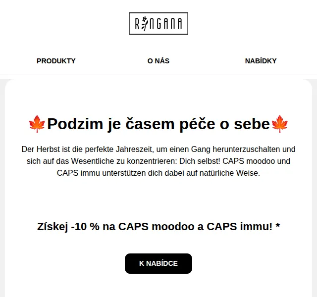 RINGANA: -10 % na CAPS moodoo a CAPS immu – červen 2026 | Nuslet.cz