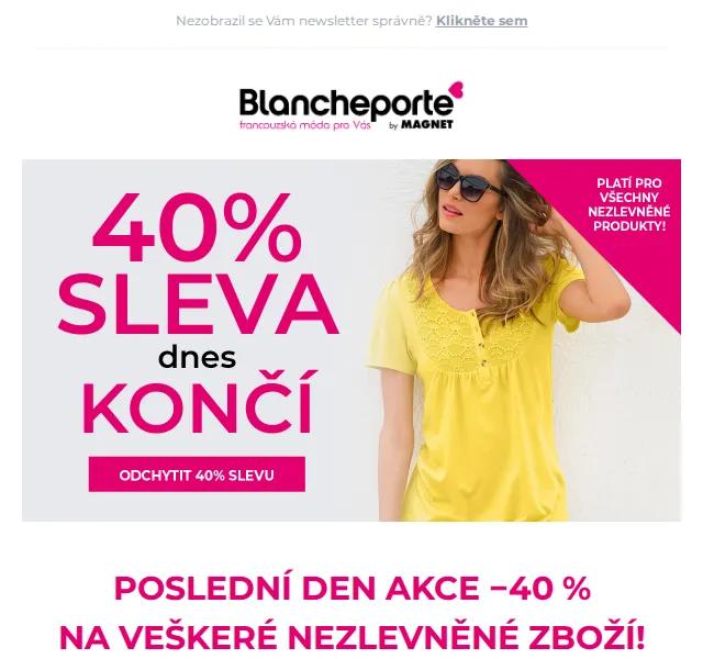 Blancheporte: sleva 40 % na veškeré nezlevněné zboží – duben 2025 | Nuslet.cz