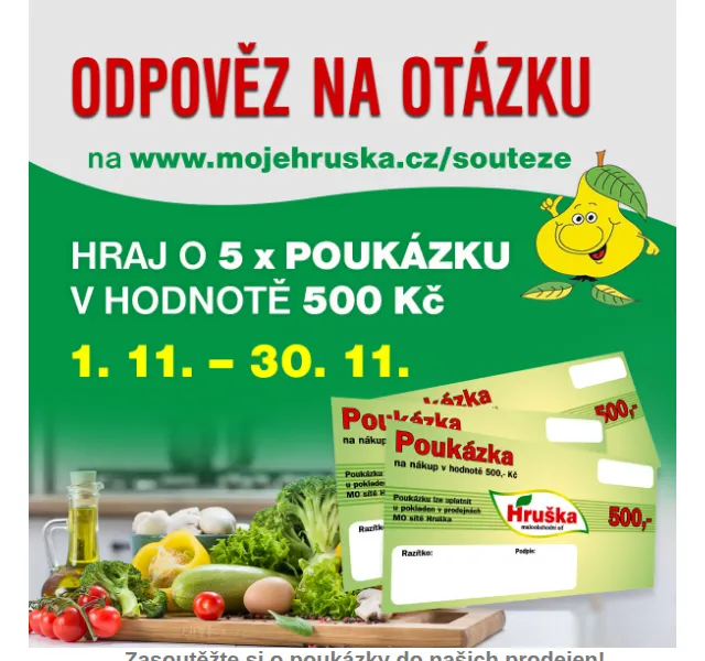 Váš HRUŠKA tým: Soutěž o poukázky 500 Kč – listopad 2026 | Nuslet.cz